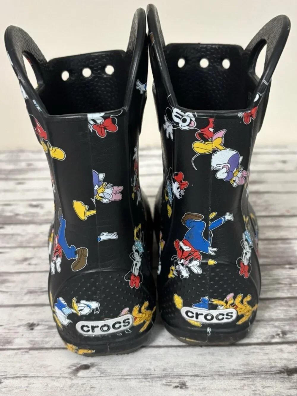 Crocs Handle It Mickey Rain Boots, Black Multi, Toddlers 10 Disney Donald Minnie